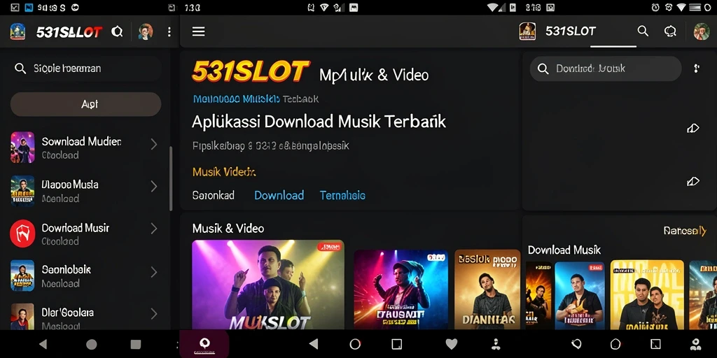 Tampilan antarmuka aplikasi 531SLOT untuk Download Musik yang mudah digunakan.