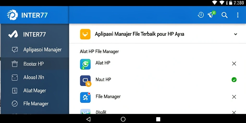 Tampilan antarmuka aplikasi File Manager INTER77 yang menarik dan fungsional.