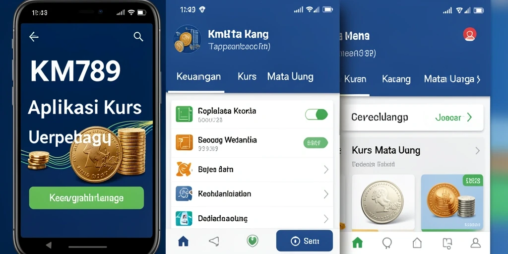 Tampilan antarmuka aplikasi KM789 untuk kurs mata uang.