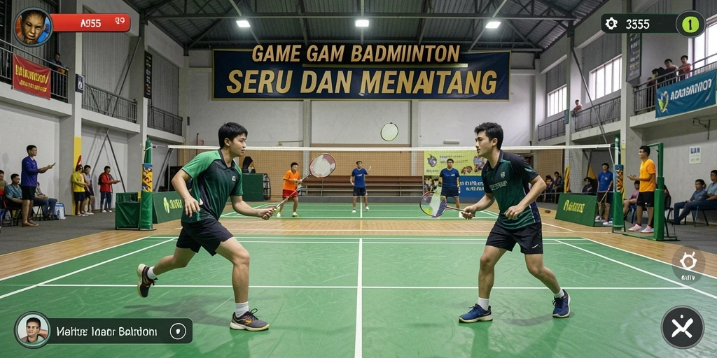 Tampilan antarmuka permainan badminton yang menarik dan intuitif.