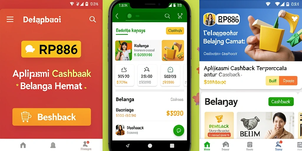 Tampilan antarmuka aplikasi RP886 dengan fitur Cashback yang menarik.