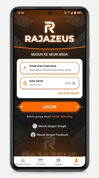 Cara Masuk Akun rajazeus Setelah Instalasi APK